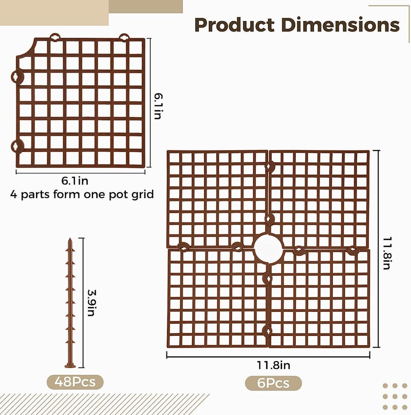 Excefore 6 Pcs Plant Pot Soil Grid, 11.8 Inch Flower Pot Grid, Plant Soil Protector Covers with Stakes, Plant Pot Grid Cat Digging Stopper, Baby Safety Plant Pot Cover for Indoor Outdoor - Image 4