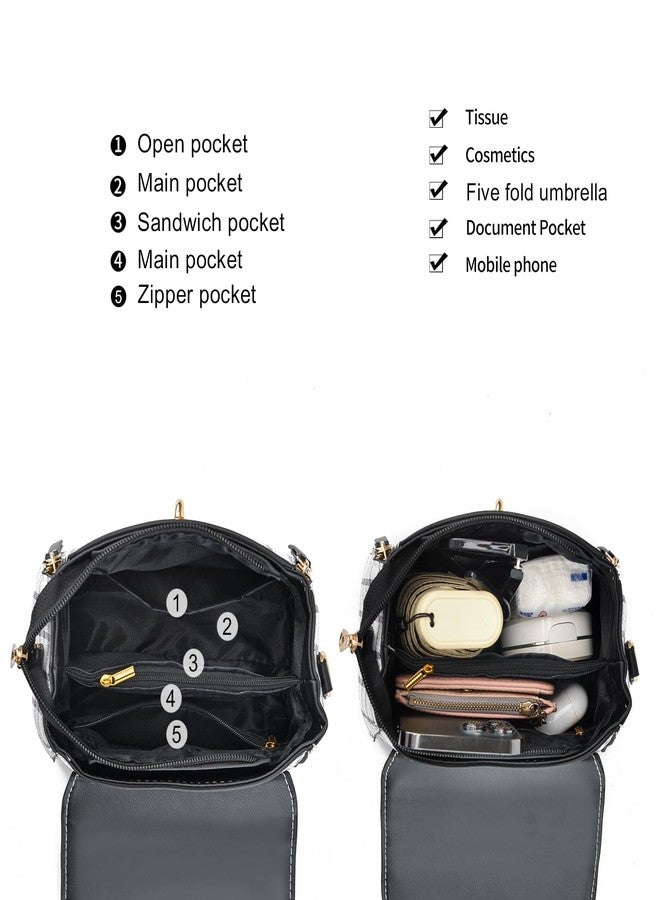 Xiaoyu Small Purses and Handbags for Women Fashion Crossbody Bag Lightweight Shoulder Bag Plaid Pattern Satchel (Black Plus) - Image 5