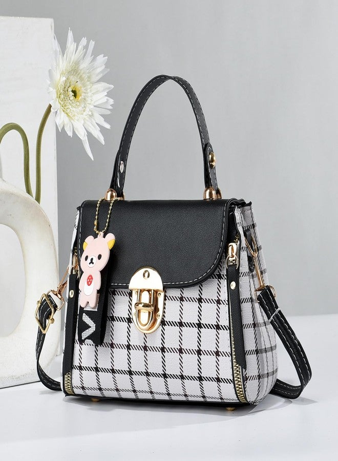Xiaoyu Small Purses and Handbags for Women Fashion Crossbody Bag Lightweight Shoulder Bag Plaid Pattern Satchel (Black Plus) - Image 3