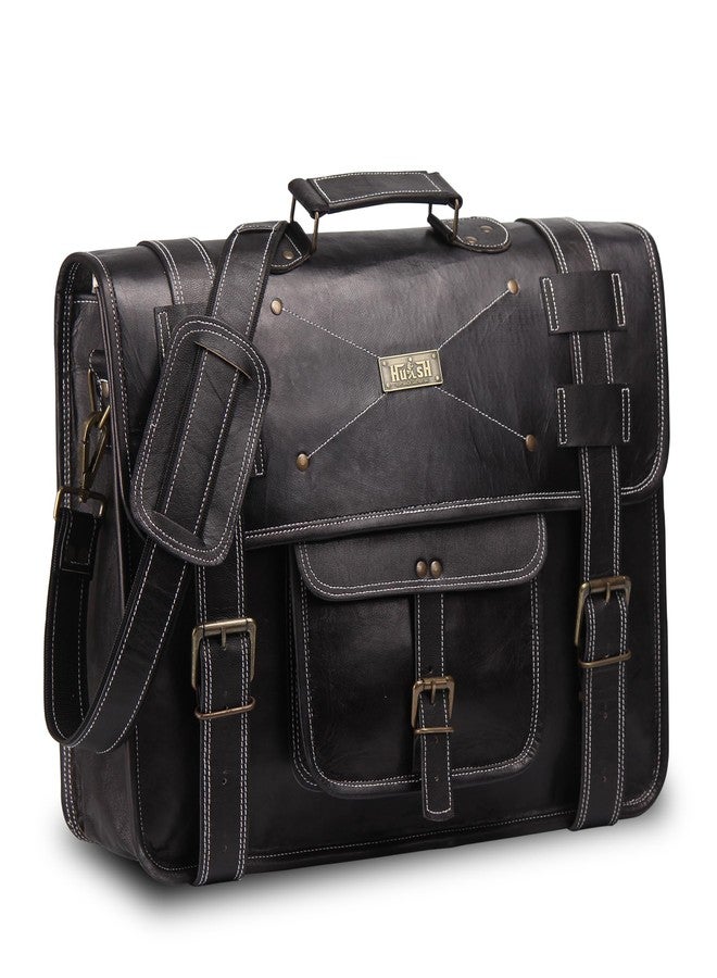 HULSH Spacious Leather Laptop Bag for Men - Everyday Briefcase Messenger Bag - Handmade - 17 inch (Black) - Image 1