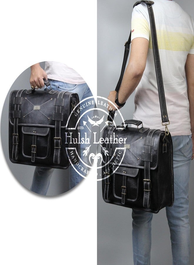 HULSH Spacious Leather Laptop Bag for Men - Everyday Briefcase Messenger Bag - Handmade - 17 inch (Black) - Image 2