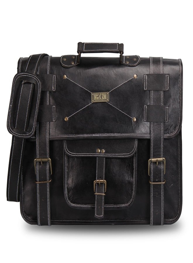HULSH Spacious Leather Laptop Bag for Men - Everyday Briefcase Messenger Bag - Handmade - 17 inch (Black) - Image 3