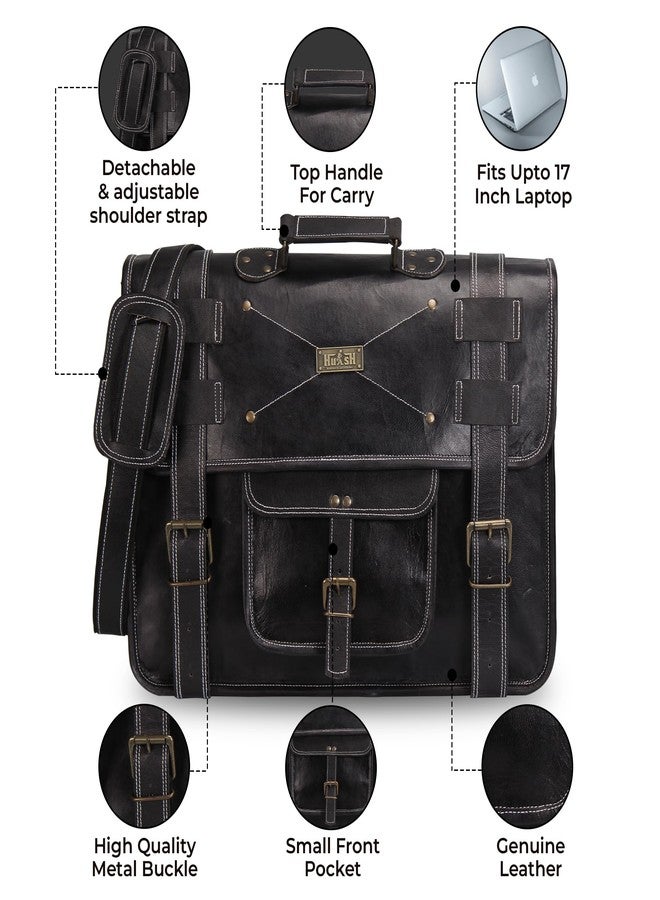 HULSH Spacious Leather Laptop Bag for Men - Everyday Briefcase Messenger Bag - Handmade - 17 inch (Black) - Image 5