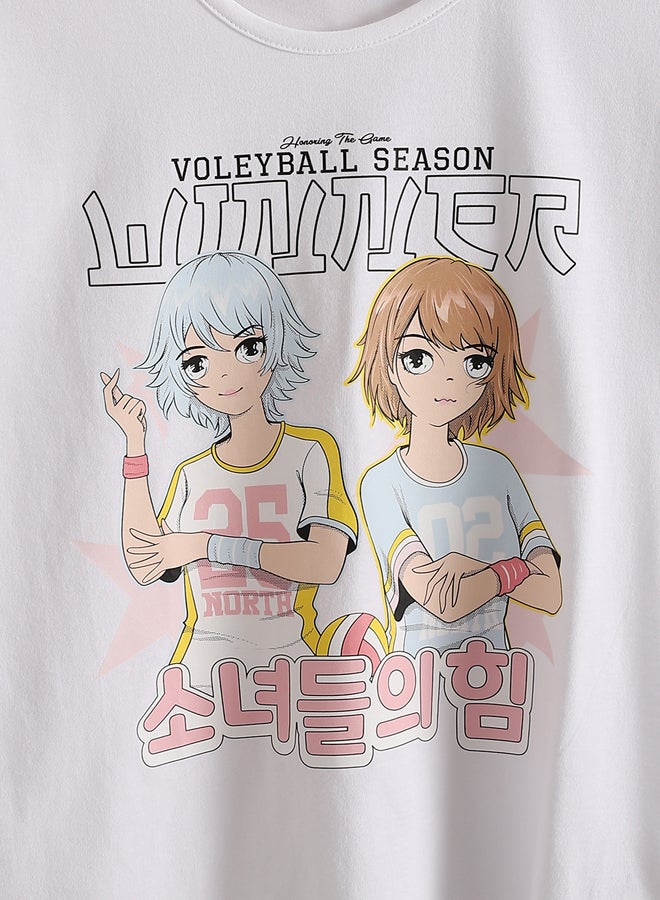 LC WAIKIKI Girls' Crew Neck Anime Printed Cotton SS Summer  T-Shirt - Image 3
