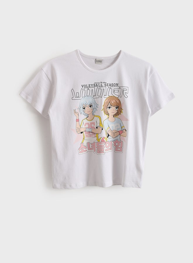 LC WAIKIKI Girls' Crew Neck Anime Printed Cotton SS Summer  T-Shirt - Image 1