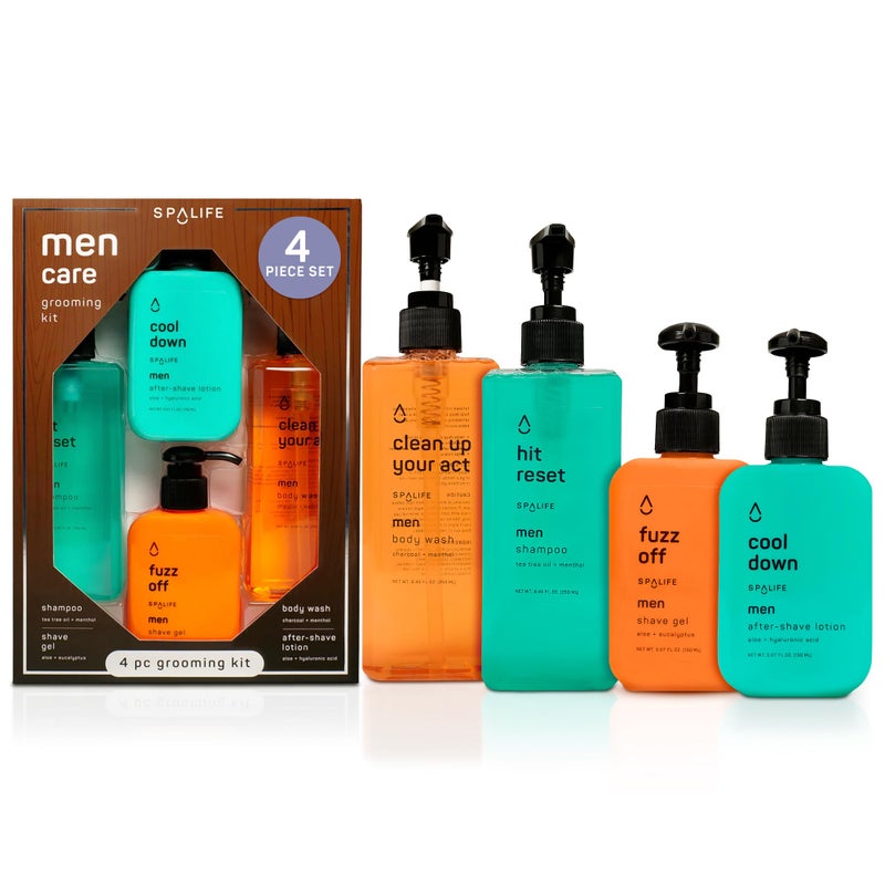 SpaLife Mens Body Wash Gift Set w/ Body Wash, Shave Gel, After-Shave Gel, Shampoo | Mens Skin Care Gift Set | Skincare Christmas Gifts for Men | Gifts for Men | Men's Skincare | 4-Piece - Image 1