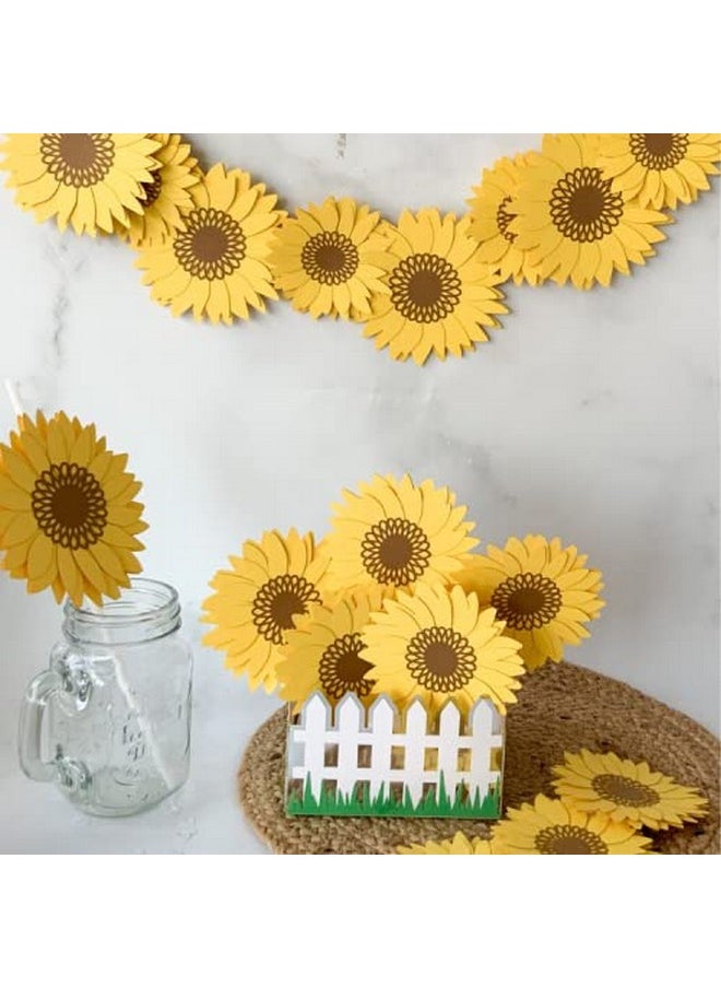 Pinfliers Pinfliers Sunshine or Summer Theme Paper Sunflower Garland, A Set of 8 Flowers for Birthday Decoration, 36 inches in Length, Yellow and Brown, 30th / 40th Birthday Decoration Items  - Image 3