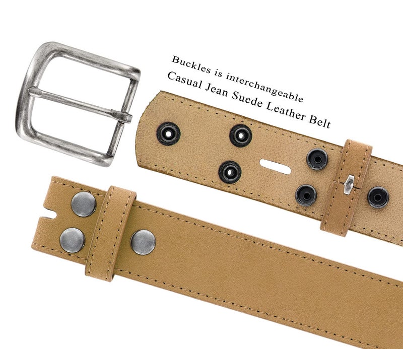 Belts.com Men's Belt Rounded Edge Heel Bar Buckle Casual Jean Suede Leather Belt 1 1/2" Wide (Taupe, 34) - Image 2
