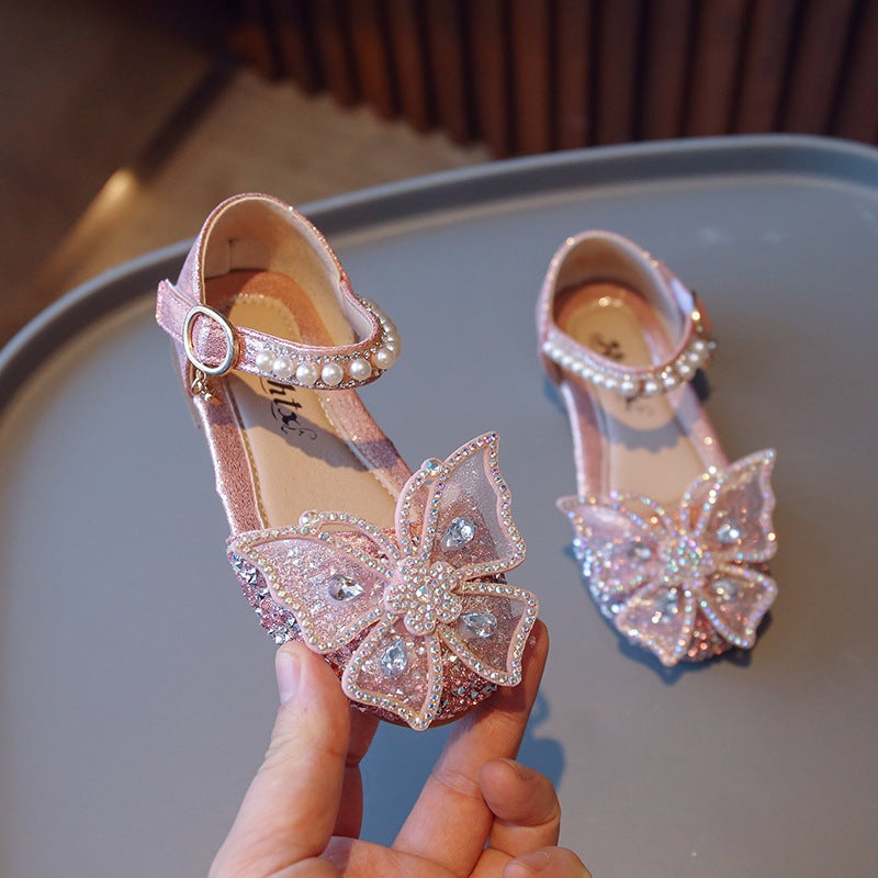 2025 Spring And Children'S Sandals Korean Style Girls Bow Princess Shoes Pearl Dance Performance Shoes Trendy - Image 4