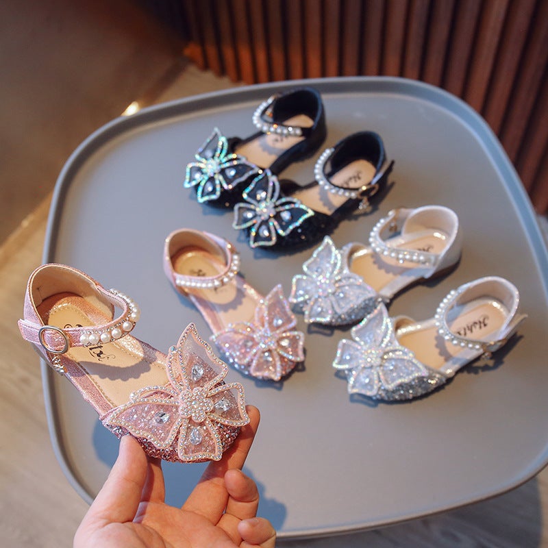 2025 Spring And Children'S Sandals Korean Style Girls Bow Princess Shoes Pearl Dance Performance Shoes Trendy - Image 2