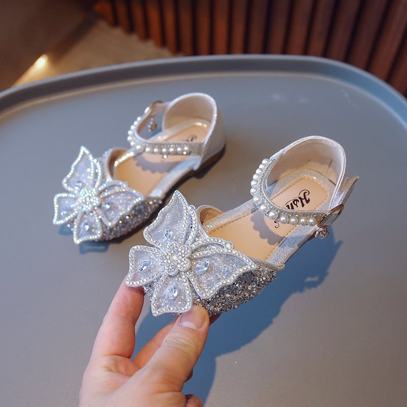 2025 Spring And Children'S Sandals Korean Style Girls Bow Princess Shoes Pearl Dance Performance Shoes Trendy - Image 3