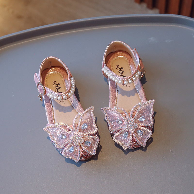 2025 Spring And Children'S Sandals Korean Style Girls Bow Princess Shoes Pearl Dance Performance Shoes Trendy - Image 1