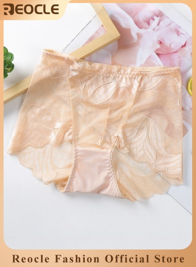 REOCLE Women's Lace Underwear High Waist Brief Tummy Control Panties Stretch Full Coverage Briefs Plus Size Ladies Brief  - Image 1