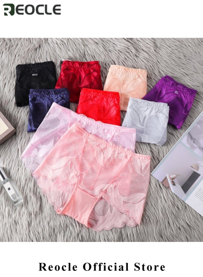 REOCLE Women's Lace Underwear High Waist Brief Tummy Control Panties Stretch Full Coverage Briefs Plus Size Ladies Brief  - Image 3