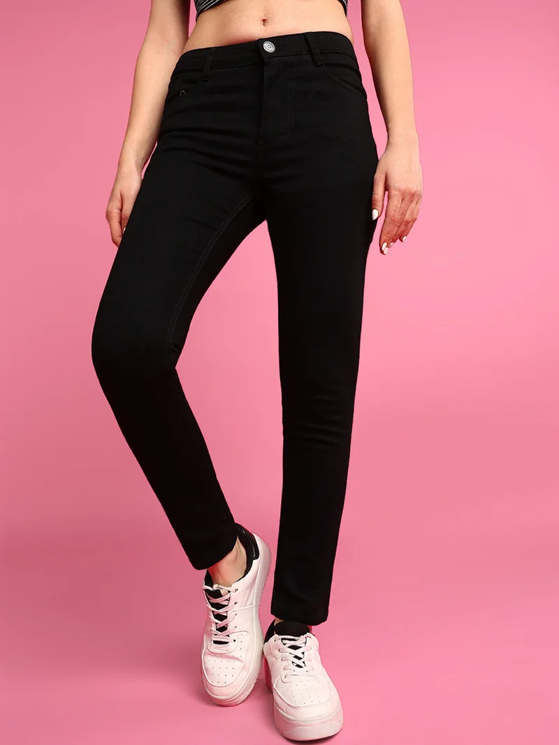 Urbano Fashion Women's Black Skinny Fit Solid Jeans