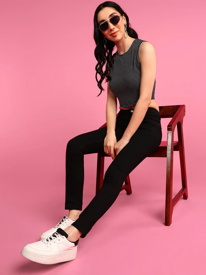 Urbano Fashion  Urbano Fashion Women's Black Skinny Fit Solid Jeans  | Best Price UAE