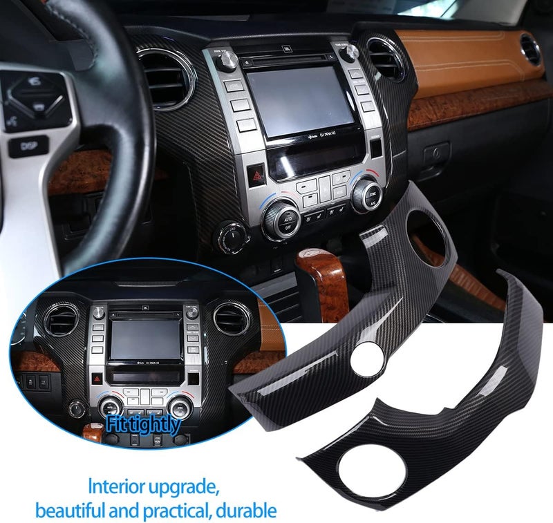 YUECHI Center Console Air Conditioning Outlet Panel Decorative Frame Set for Toyota Tundra 2014-2020 - Carbon Fiber Pattern - Image 3