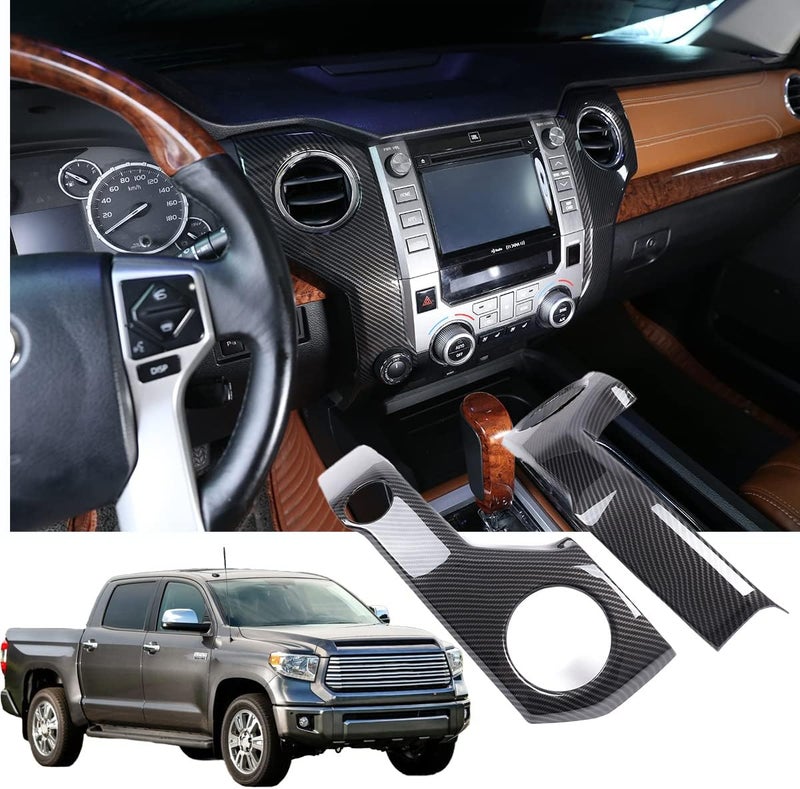 YUECHI Center Console Air Conditioning Outlet Panel Decorative Frame Set for Toyota Tundra 2014-2020 - Carbon Fiber Pattern - Image 2