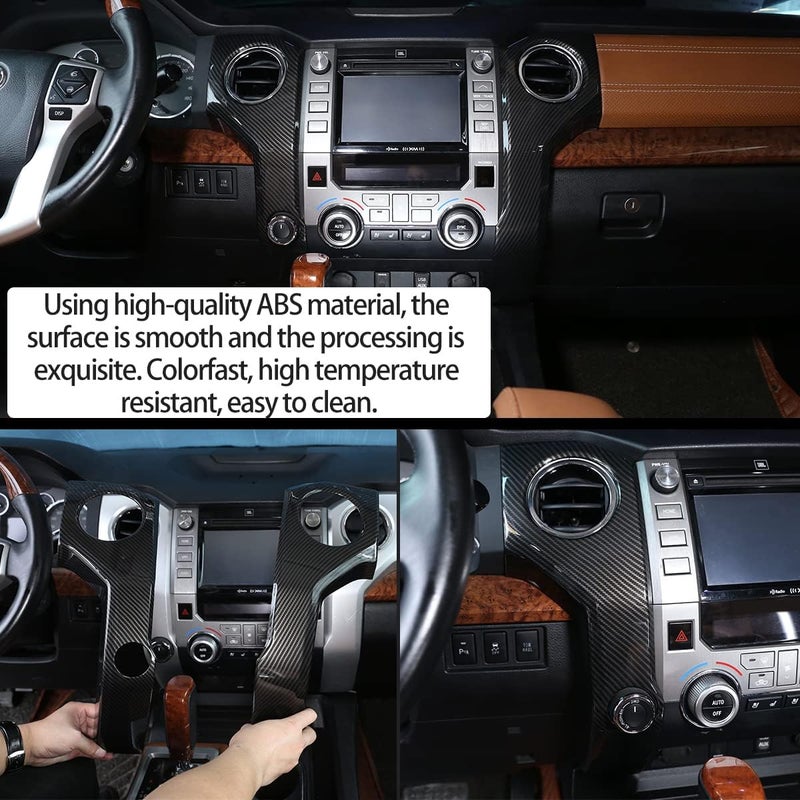 YUECHI Center Console Air Conditioning Outlet Panel Decorative Frame Set for Toyota Tundra 2014-2020 - Carbon Fiber Pattern - Image 4