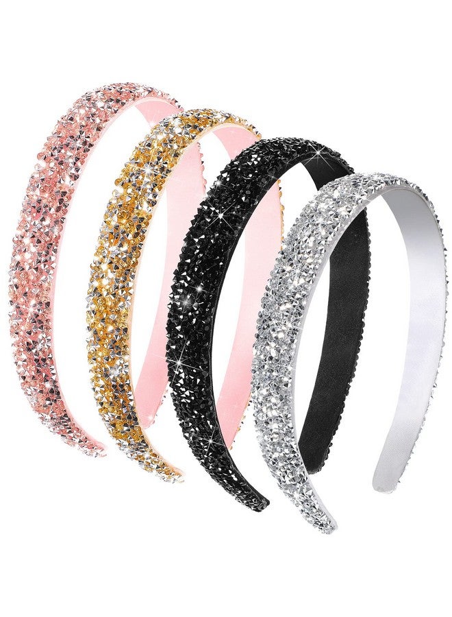 واي دريس 4 قطع من عصابة رأس مرصعة بأحجار الراين للنساء، عصابة رأس من الكريستال اللامع للنساء، عصابة رأس من الألماس اللامع، إكسسوارات شعر للنساء كهدية عيد ميلاد وزفاف (لون بسيط) - Image 1