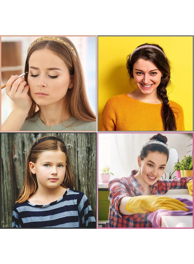 واي دريس 4 قطع من عصابة رأس مرصعة بأحجار الراين للنساء، عصابة رأس من الكريستال اللامع للنساء، عصابة رأس من الألماس اللامع، إكسسوارات شعر للنساء كهدية عيد ميلاد وزفاف (لون بسيط) - Image 3