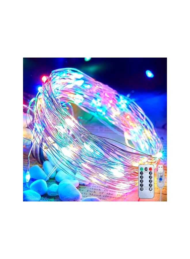 The Bros 1pc USB Fairy multicolour Lights 10.06meter 100 LED Silver Wire 8 Lighting Modes Remote Control USB Powered Non-rechargeable Button Control for Wedding Bedroom Ceiling and other decors  - Image 2