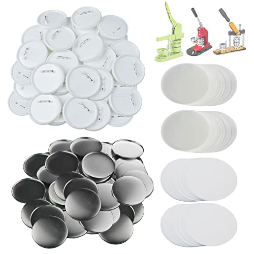 Happizza 100 Sets 75mm(3 inch) Button Parts for Button Maker Machine 75mm, Round Badge Button Making Supplies Blank Pin Back, Includes Metal Cover, Plastic Button Back Cover, Clear Film&Blank Paper - Image 1
