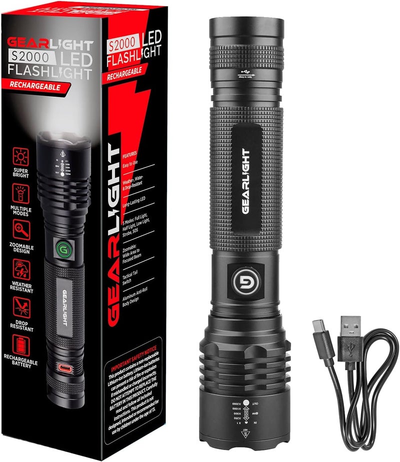 GearLight S2000 LED Rechargeable Flashlight High Lumens - Super Bright, Powerful, Mid-Size Tactical Flashlight for Outdoor Activity & Emergency Use - Image 1