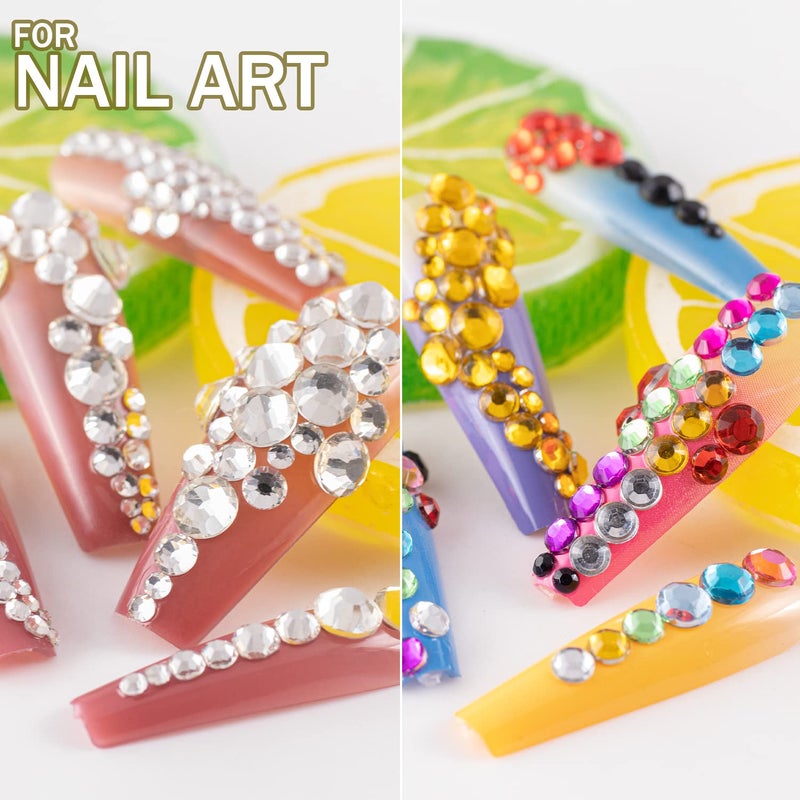 BELLEBOOST Two Packs of Flatback Rhinestones 4520 Pcs Colorful Nail Art Rhinestones Flatback Crystal Colorful+Transparent White Rhinestone with Picker Pencil and Tweezer for Nail Art and Decoration - Image 5