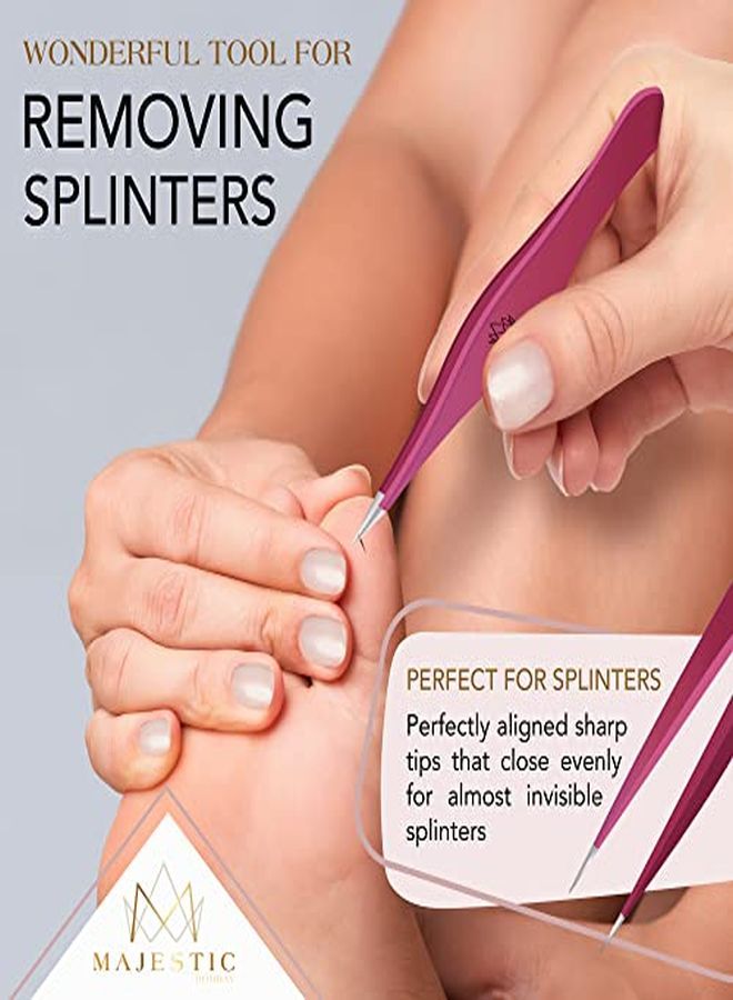 Majestic Bombay Rs For Ingrown Hair - Precision Sharp Needle Nose Pointed Tweezers For Splinters, Ticks & Glass Removal - Best For Eyebrow Hair, Facial Hair Removal (Pink) - Image 3