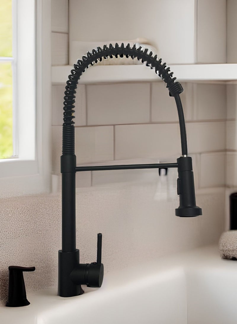 Faucet 360° Rotatable Kitchen Mixer Taps Kitchen Faucet with 2 Spray Types Extendable Spiral Spring Faucet Kitchen Sink Faucet Dishwasher Rotatable Black - Image 1