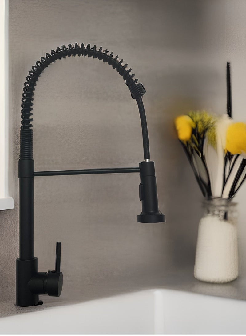 Faucet 360° Rotatable Kitchen Mixer Taps Kitchen Faucet with 2 Spray Types Extendable Spiral Spring Faucet Kitchen Sink Faucet Dishwasher Rotatable Black - Image 2