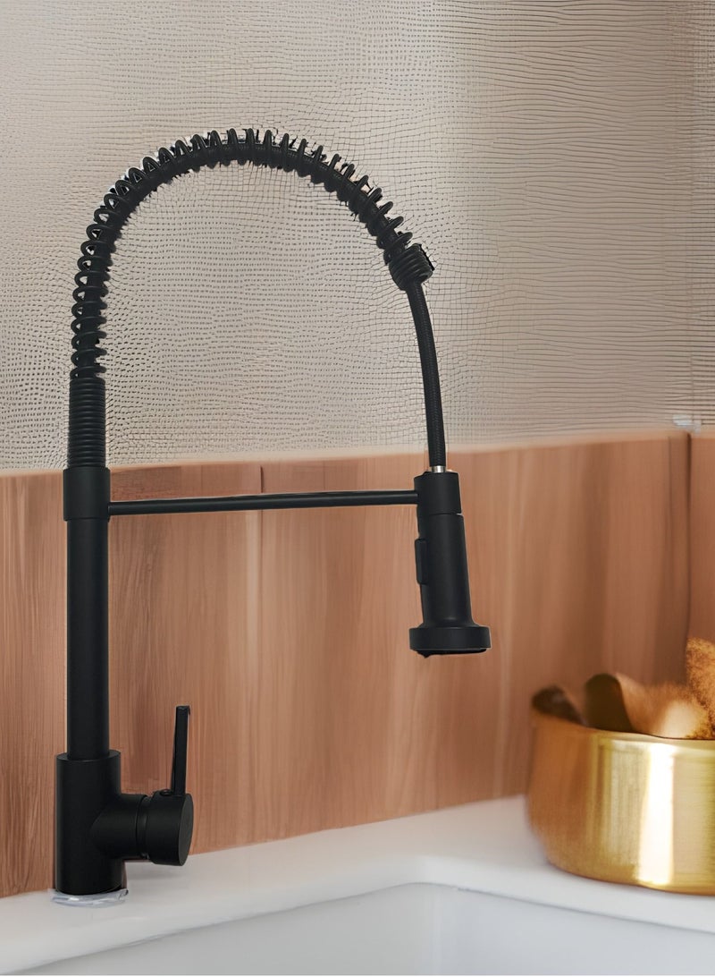Faucet 360° Rotatable Kitchen Mixer Taps Kitchen Faucet with 2 Spray Types Extendable Spiral Spring Faucet Kitchen Sink Faucet Dishwasher Rotatable Black - Image 3