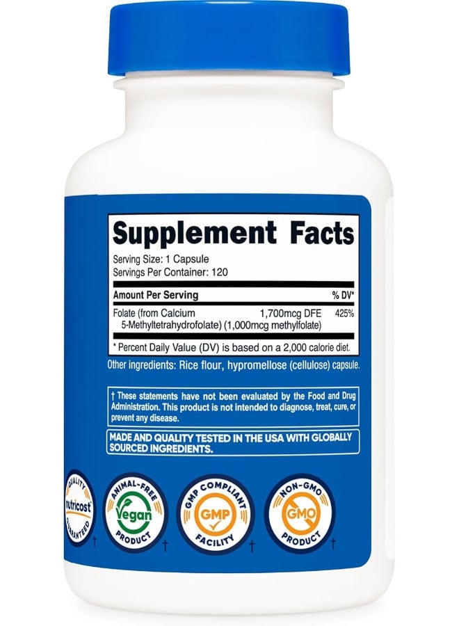 Nutricost Methyl Folate 1000Mcg, 120 Veggie Capsules - Gluten Free, Non-Gmo - Image 5