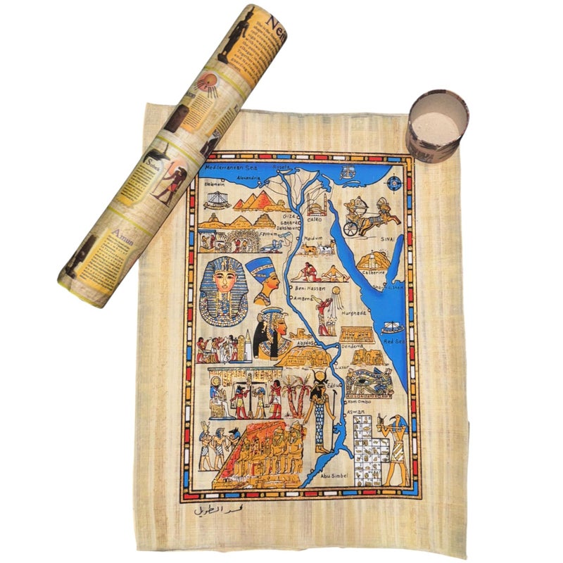 100% Authentic Egyptian Papyrus – Pharaonic Map of Ancient Egypt – Completely Handmade – Size 30x40cm - Image 1