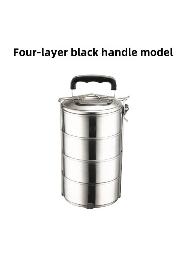 Cross-border Multi-layer Stainless Steel Lunch Box Single-layer Food Basket Pot Basket Food Lattice Tableware Lunch Box Food Lattice Box-Specifications:Black Handle Four Layers-Color:16CM  - Image 1