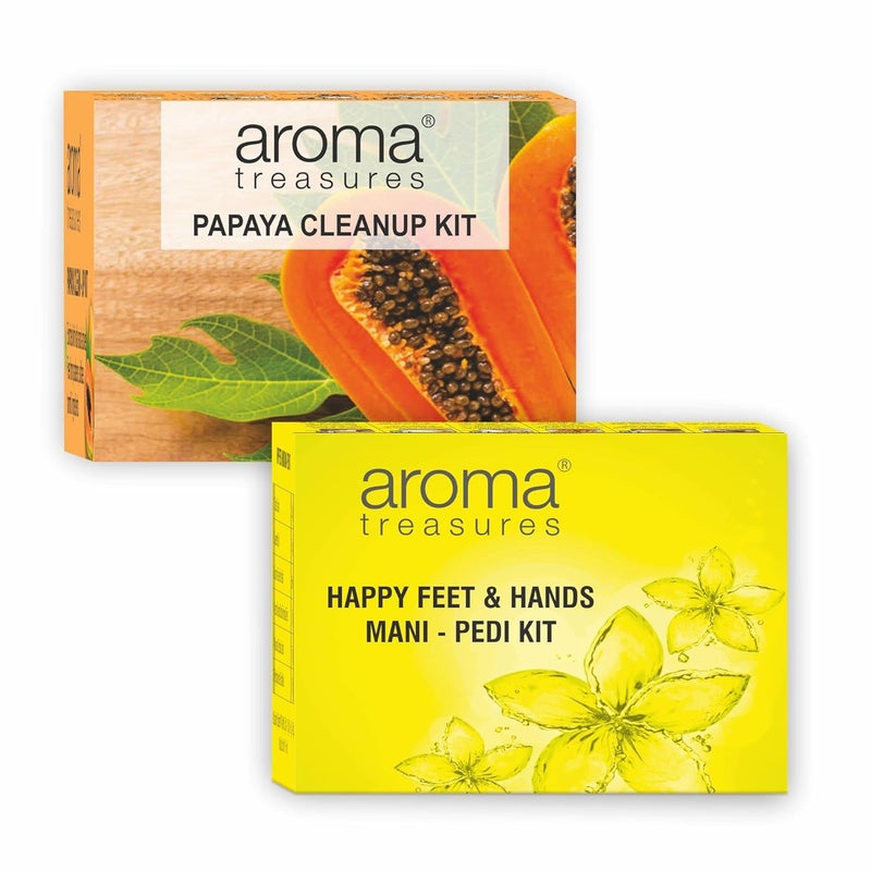 Aroma Treasures combo of Happy Feet Hands mani pedi kit Papaya Cleanup Kit - Image 1