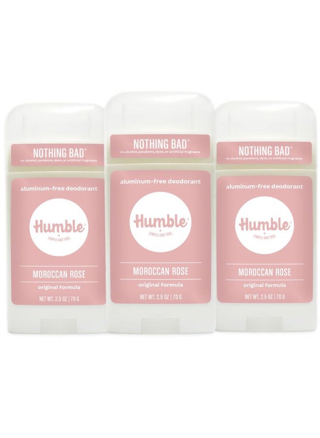 HUMBLE SIMPLE AND TRUE. - HUMBLE BRANDS Original Formula Aluminum-free Deodorant. Long Lasting Odor Control with Baking Soda and Essential Oils, Moroccan Rose, 2.5 oz, 3 Pack - Image 1
