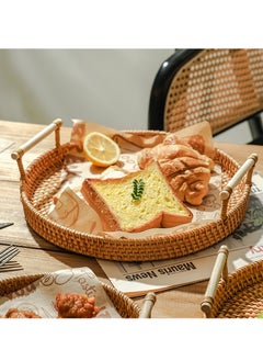 Y&D Rattan Woven Tray Rattan Basket Vegetable Fruit Storage Basket Brown Fruit Basket Bamboo Woven Basket Dim Sum Dish 22cm  - Image 2