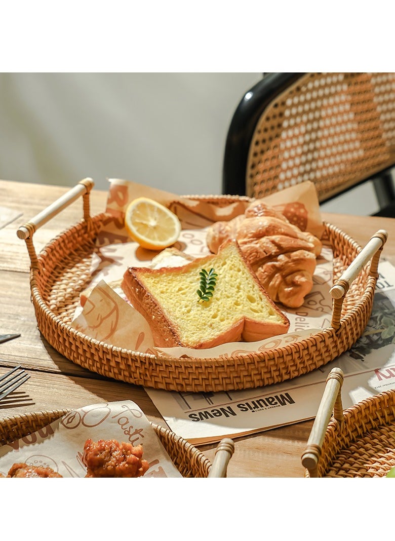 Y&D Rattan Woven Tray Rattan Basket Vegetable Fruit Storage Basket Brown Fruit Basket Bamboo Woven Basket Dim Sum Dish 22cm  - Image 2