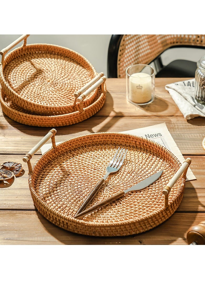 Y&D Rattan Woven Tray Rattan Basket Vegetable Fruit Storage Basket Brown Fruit Basket Bamboo Woven Basket Dim Sum Dish 22cm  - Image 3