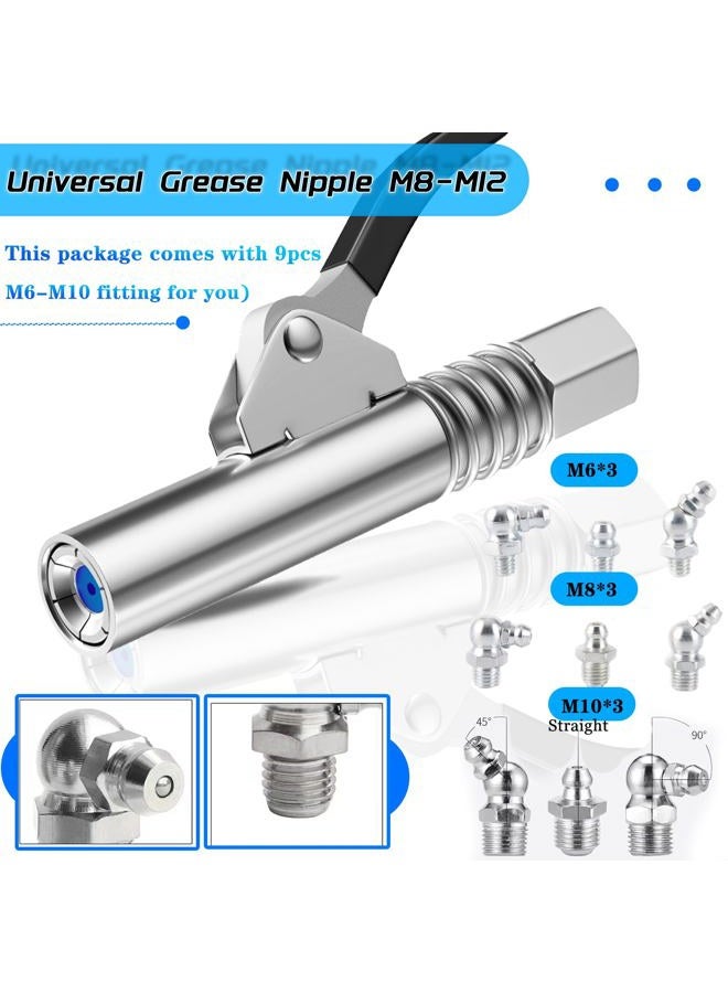 FACITE Grease Gun Coupler Quick Lock Release Lube 2pcs Grease Gun Tip Fitting+Grease Gun Hose Tube Extra Gift 9pcs Grease Nozzle M6-M10 Kit Compatible With All Grease Gun 1/8" Npt Ends 12000 PSI - Image 5