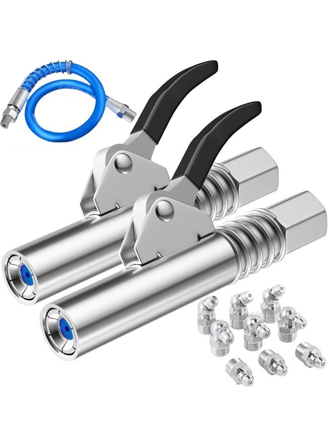 FACITE Grease Gun Coupler Quick Lock Release Lube 2pcs Grease Gun Tip Fitting+Grease Gun Hose Tube Extra Gift 9pcs Grease Nozzle M6-M10 Kit Compatible With All Grease Gun 1/8" Npt Ends 12000 PSI - Image 1