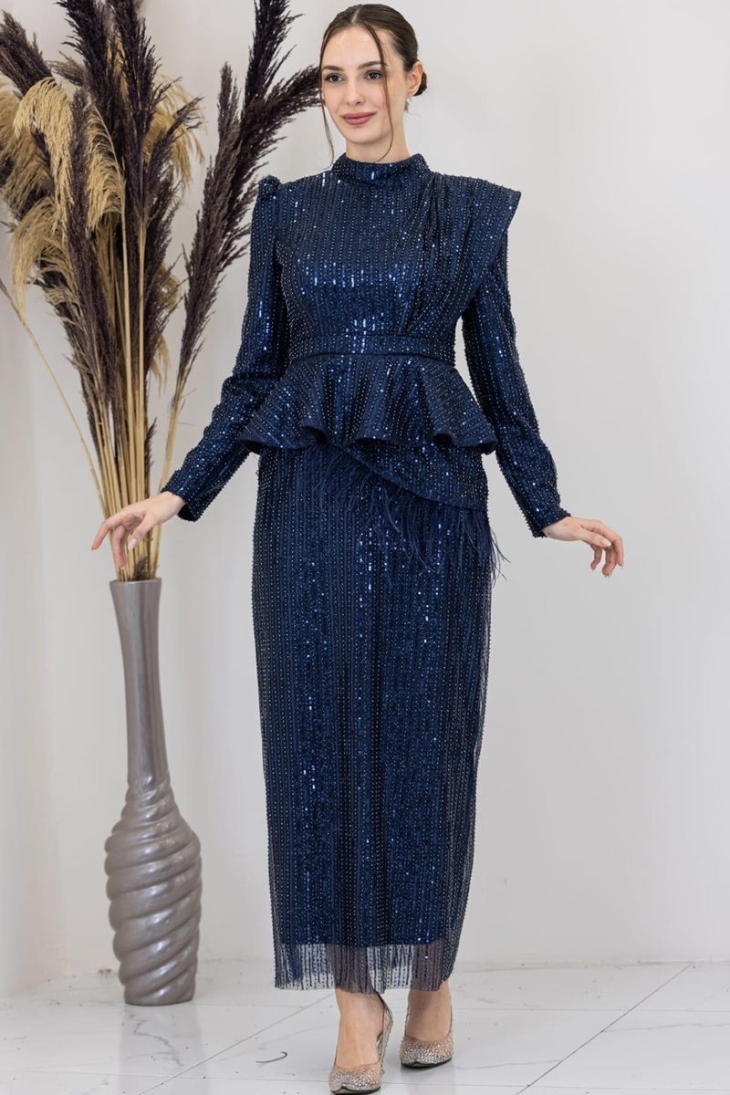 Esilanur Pamira Hijab Evening Dress Navy Blue  - Image 1
