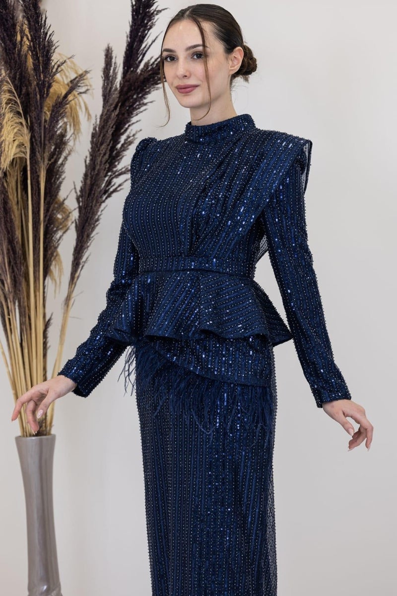 Esilanur Pamira Hijab Evening Dress Navy Blue  - Image 4