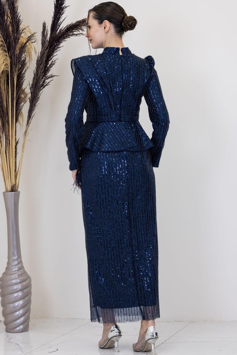 Esilanur Pamira Hijab Evening Dress Navy Blue  - Image 3