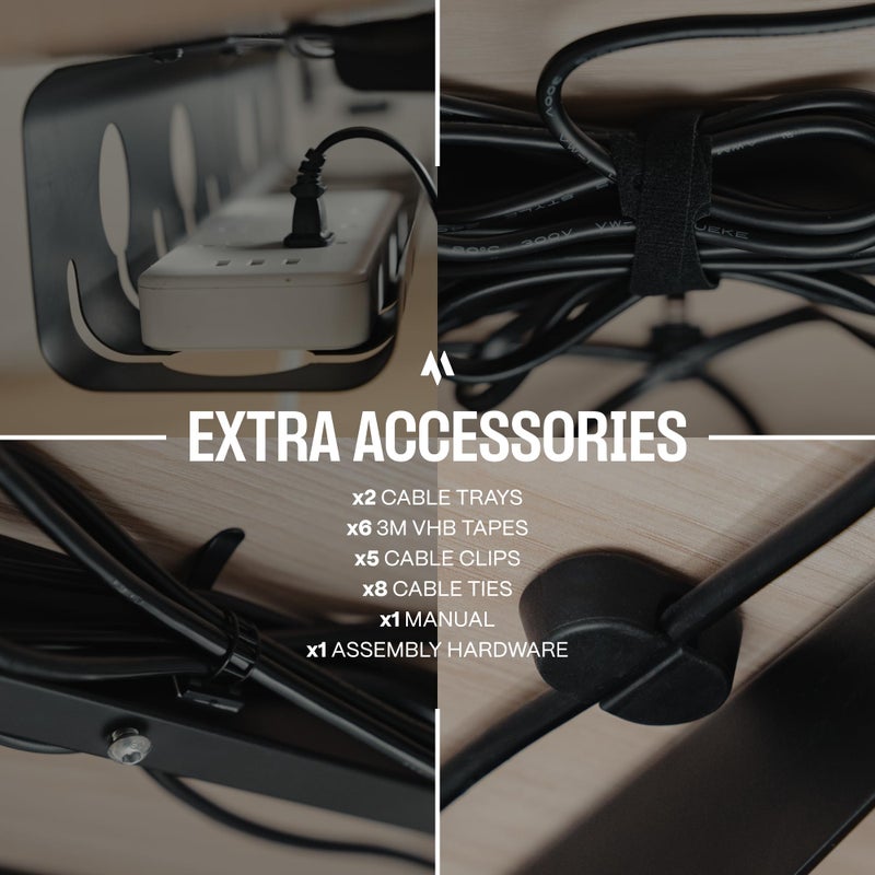 COREMINDED No-Drill Under Desk Cable Management Tray - 2-Pack Wire & Cord Organizer - Standing Desk Cable Management - Power Strip Holder - M - Image 5