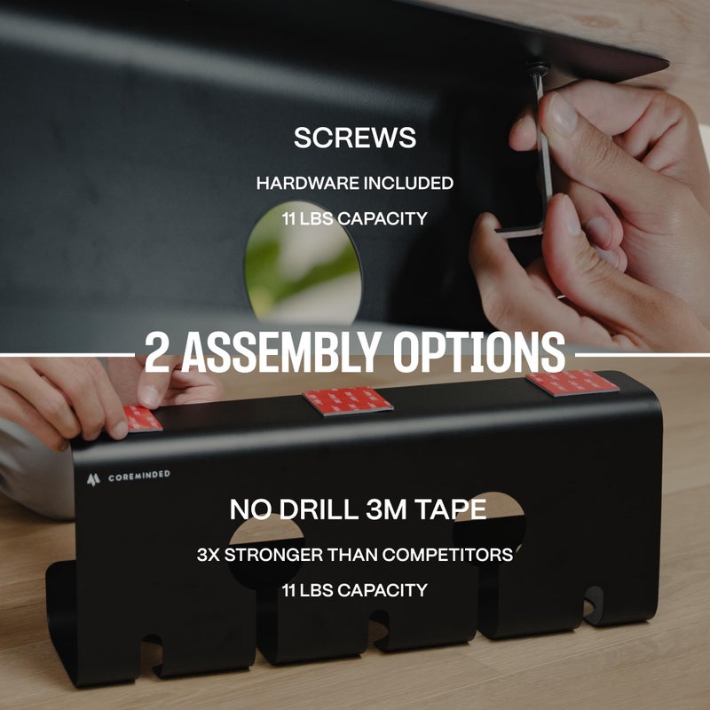 COREMINDED No-Drill Under Desk Cable Management Tray - 2-Pack Wire & Cord Organizer - Standing Desk Cable Management - Power Strip Holder - M - Image 3