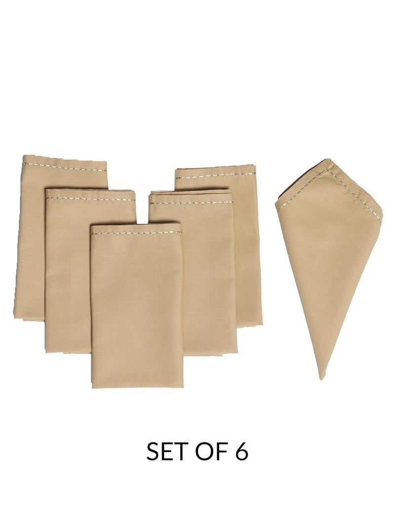 Zeba World Dinner Table Napkins 100% Cotton Set of 6 pcs | Embroidered Chawal Taka | Washable and Reusable Napkins for Dinner Table - Beige - 16x16 inches (40x40cms) (Pack of 6) - Image 3