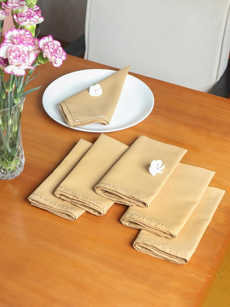Zeba World Dinner Table Napkins 100% Cotton Set of 6 pcs | Embroidered Chawal Taka | Washable and Reusable Napkins for Dinner Table - Beige - 16x16 inches (40x40cms) (Pack of 6) - Image 1